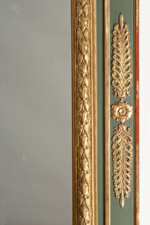 19th Century Antique French Neoclassical Painted and Gilt Mirror from France circa 1895