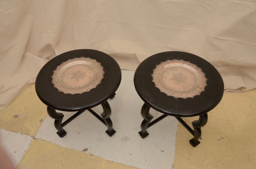20th Century Pair Indian Mogul Style Low Table With Silvered Tray Tops For Sale