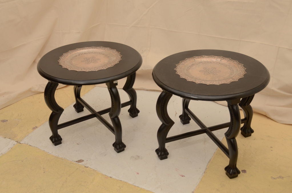 Pair Indian Mogul Style Low Table With Silvered Tray Tops For Sale 1