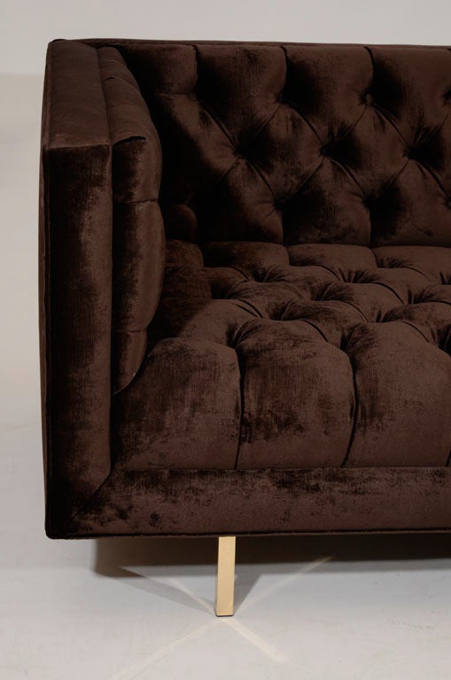 Contemporary Modern Tufted Velvet Tuxedo Sofa For Sale