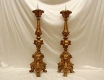 Pair 18th Century Portuguese Guilt-wood Pricket Candlesticks