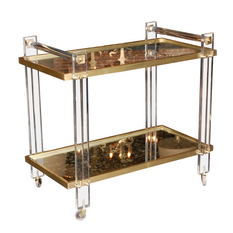 Lucite and Brass Tea Cart attributed to Karl Springer