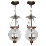 A Pair of Bell-Shaped Belgian Glass Lanterns