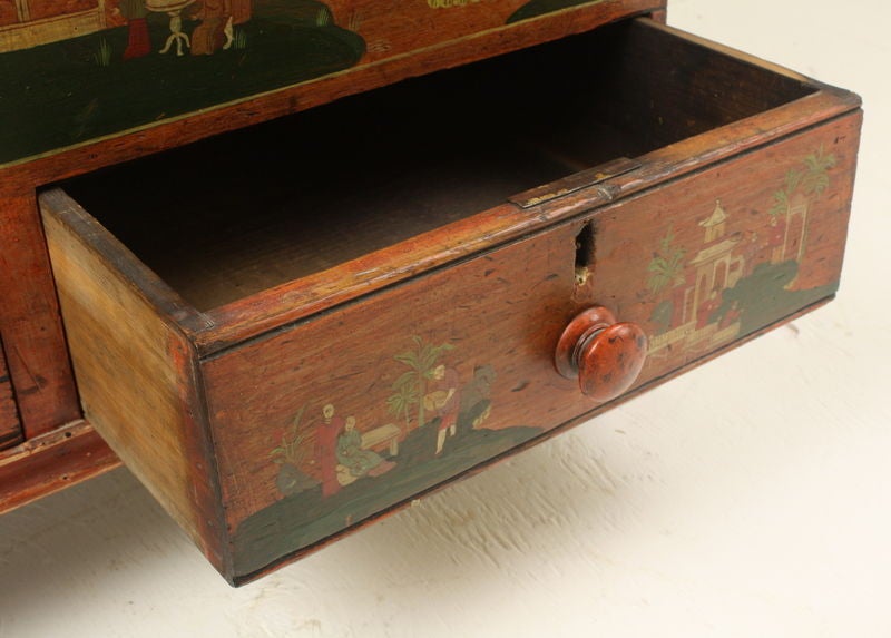 Wood Antique English Naive Chinoiserie Red Mule Chest
