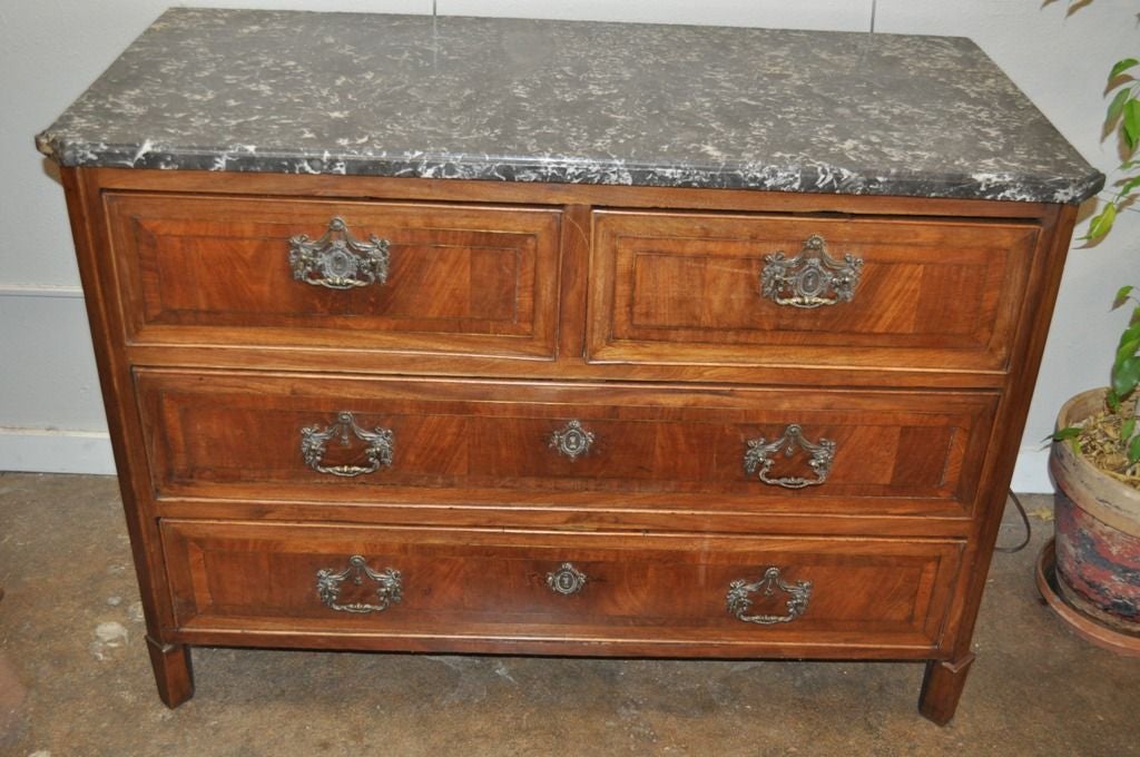 French Louis XVI Marble Top Walnut Commode