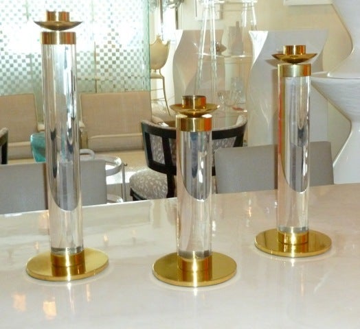 Monumental Italian Lucite and Polished Brass Candlesticks 2