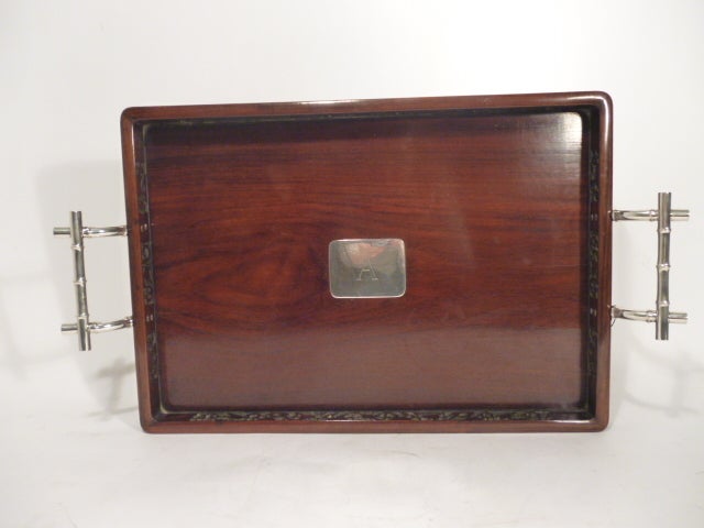 Chinese Hardwood and Silver Tray