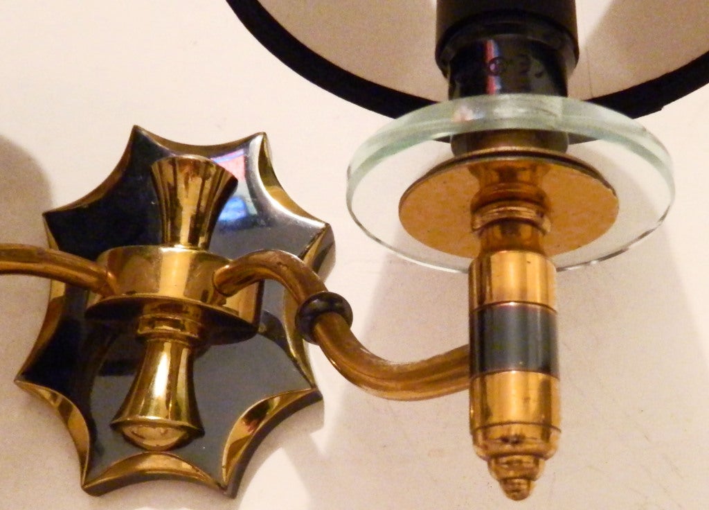 French Pair of Maison Arlus 2 Patina Gun Metal and Brass Sconces, 4 Pair Available For Sale