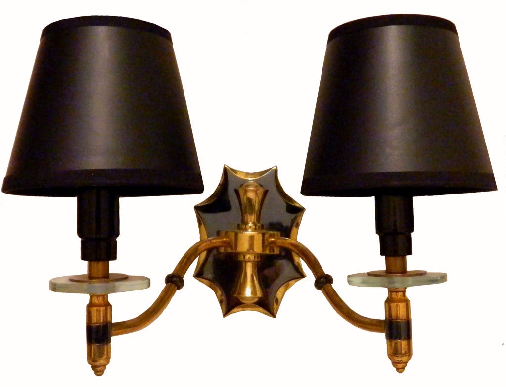 Pair of Maison Arlus 2 Patina Gun Metal and Brass Sconces, 4 Pair Available In Good Condition For Sale In Miami, FL