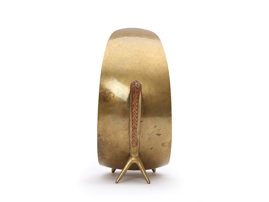 Mid-Century Modern Brass and Cane Candle Holder by Carl Aubock