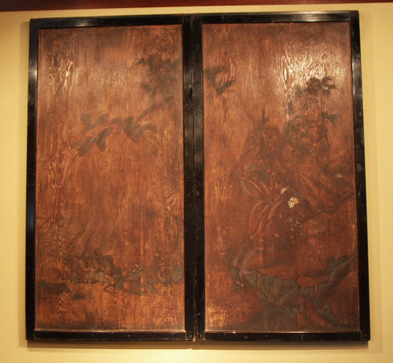 Pair of Japanese Sugi-do Painted Wood Doors For Sale 4