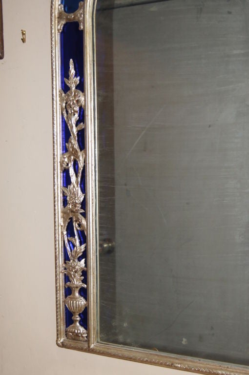 Silver Plated Mirror with Cobalt Glass