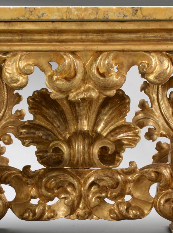 An Italian Baroque Carved Giltwood Console Table For Sale 1