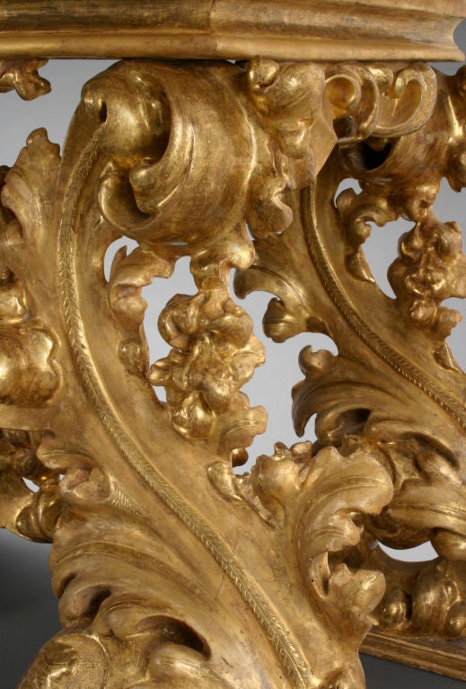 An Italian Baroque Carved Giltwood Console Table For Sale 2