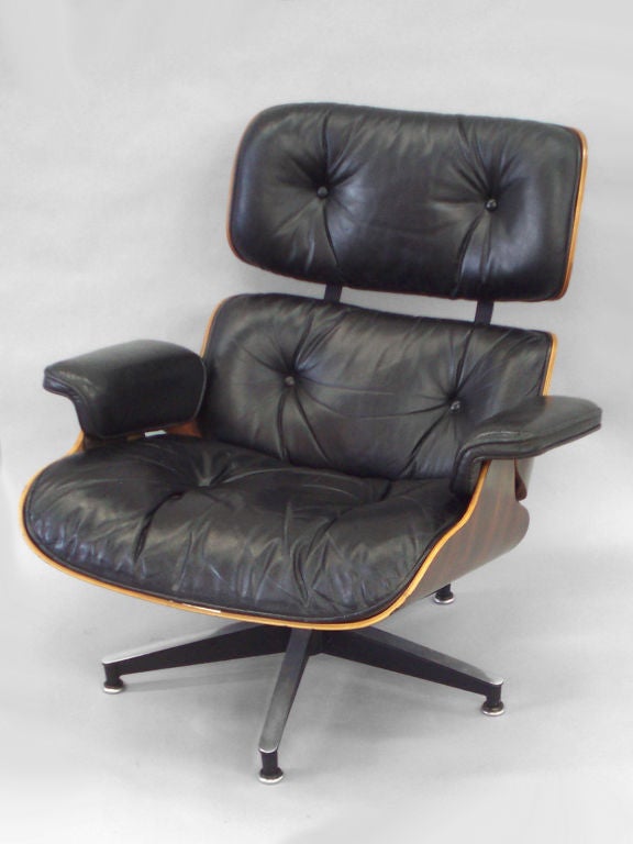 Eames Rosewood Shell, Black Leather, Lounge Chair and Ottoman