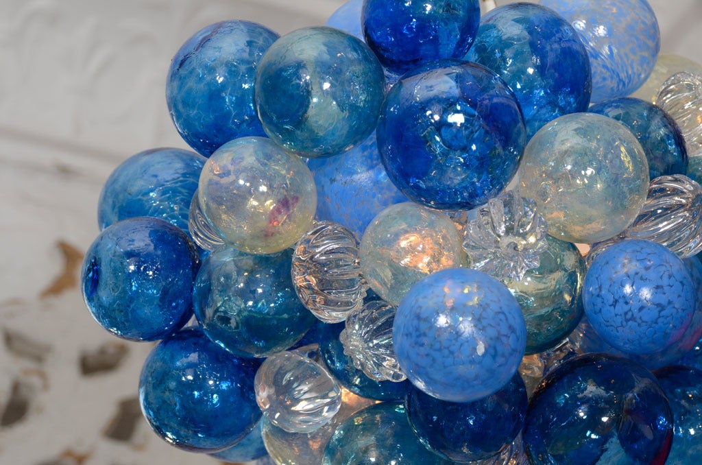 Small Glass Bubble Chandelier with Handblown Bubbles in  Assorted Shades of Blue In Good Condition In New York, NY
