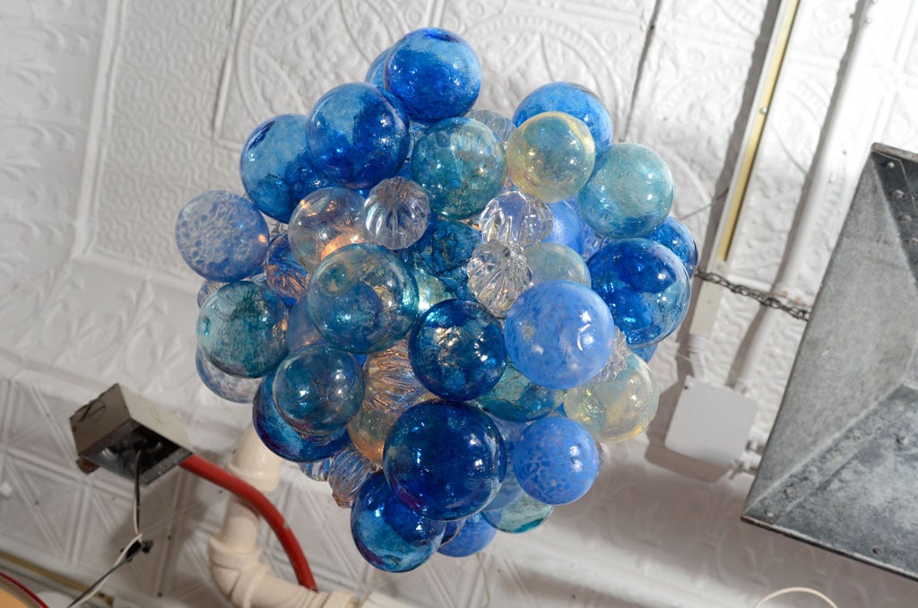 20th Century Small Glass Bubble Chandelier with Handblown Bubbles in  Assorted Shades of Blue