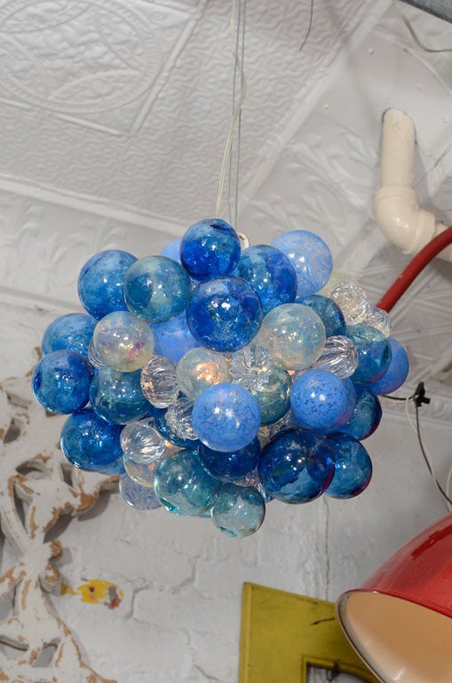 Small Glass Bubble Chandelier with Handblown Bubbles in  Assorted Shades of Blue 1