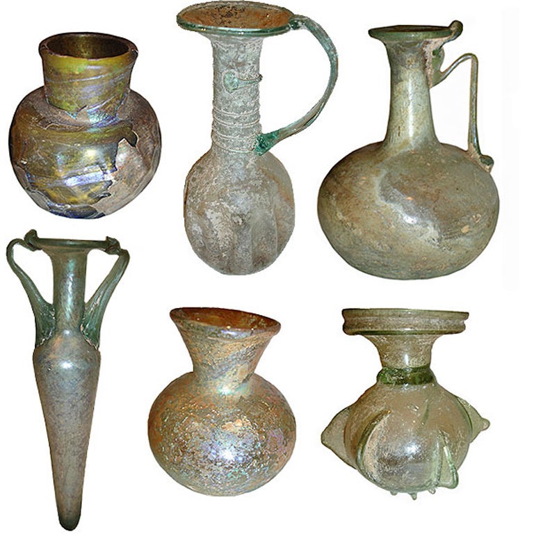 From the estate of legendary Israeli Military Hero and Peace Crusader Moshe Dayan, an Important Collection of Seventeen (17) Museum-Quality Antiquities comprised of Judaic, Roman, Byzantine, Sumarian, and Caananite  Glass, Terra Cotta, Stone