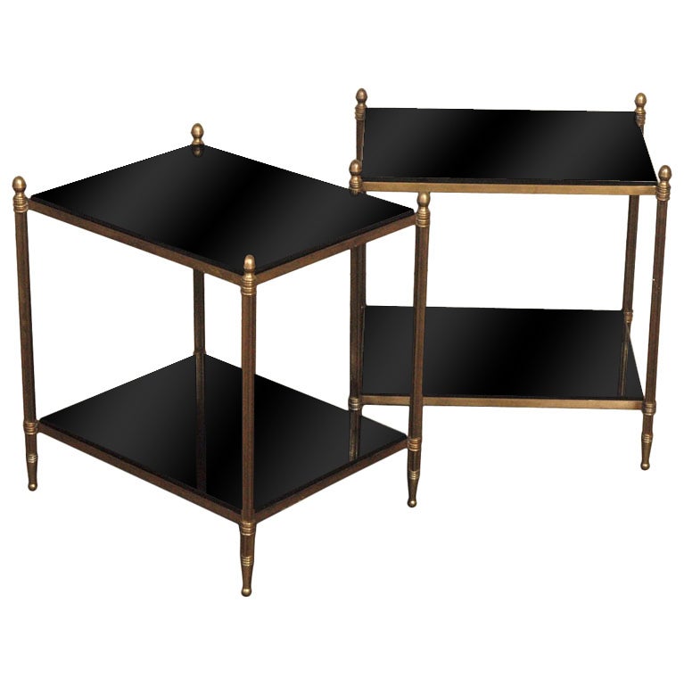 Pair of Elegant French Brass and Black Granite Side Tables