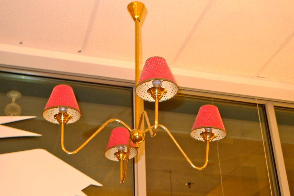 Mid-20th Century French Modernist Brass Chandelier