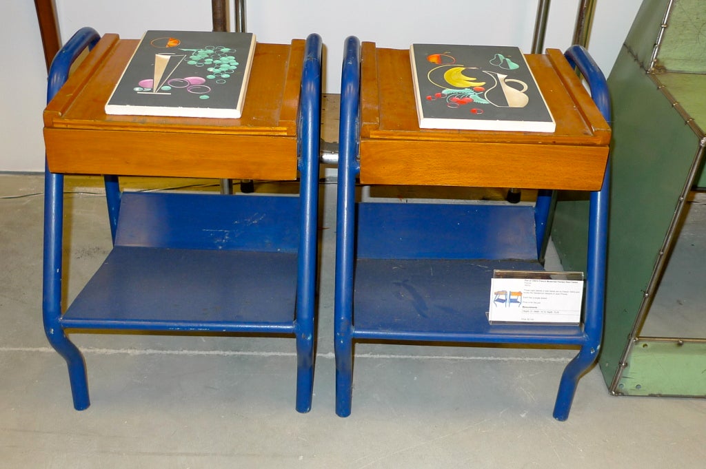 Pair of 1950's Jacques Hitier French Modernist Painted Steel Tables In Fair Condition For Sale In Hanover, MA