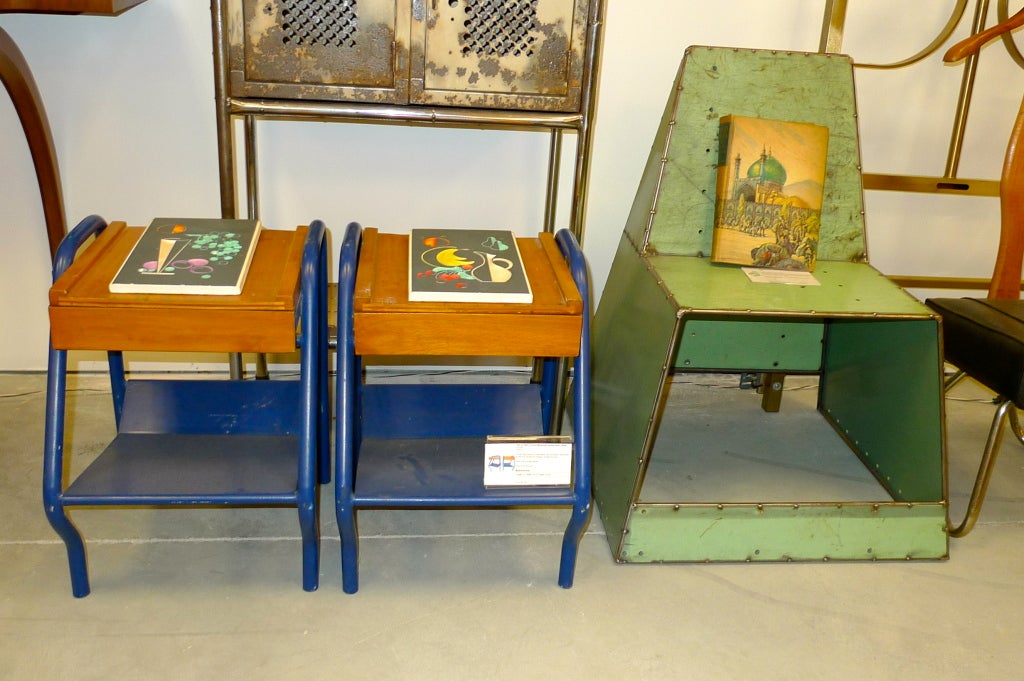 Pair of 1950's Jacques Hitier French Modernist Painted Steel Tables For Sale 1