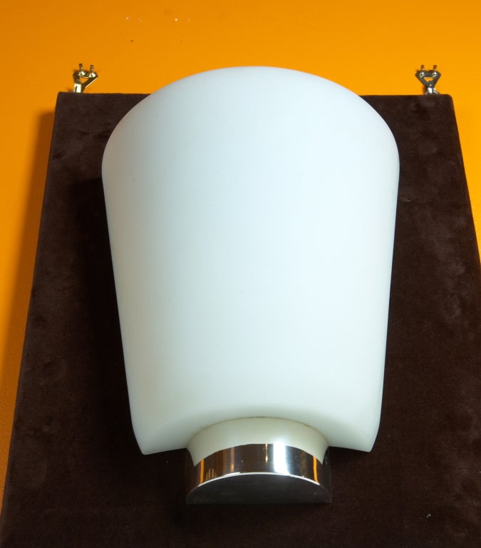 Mid-Century Modern Rare Pair of Perzel, 1950s White Glass Sconces For Sale