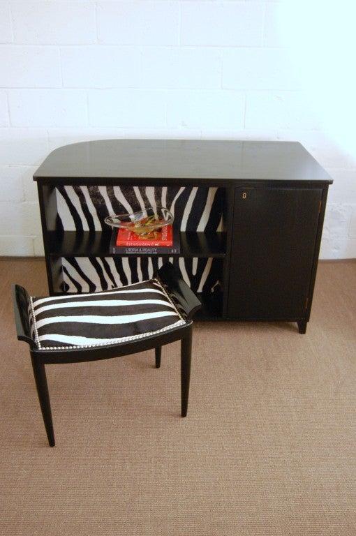 Lacquered Swedish Art Moderne Black Writing Desk with Zebra Hide Insert For Sale