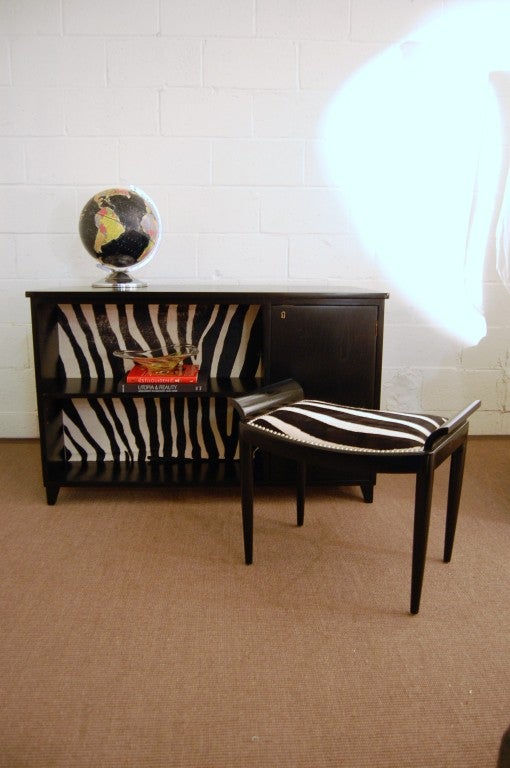 Swedish Art Moderne Black Writing Desk with Zebra Hide Insert In Good Condition For Sale In Atlanta, GA