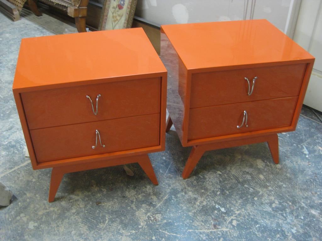 2 Pairs of Orange Bedside End Table
