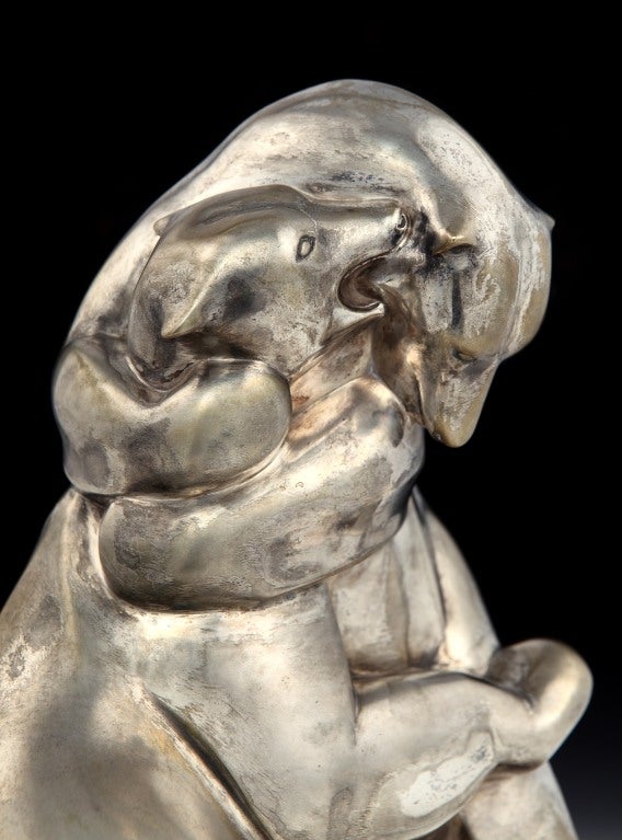 French 'Polar Bears' silvered bronze sculpture by Georges Lavrov, c. 1930