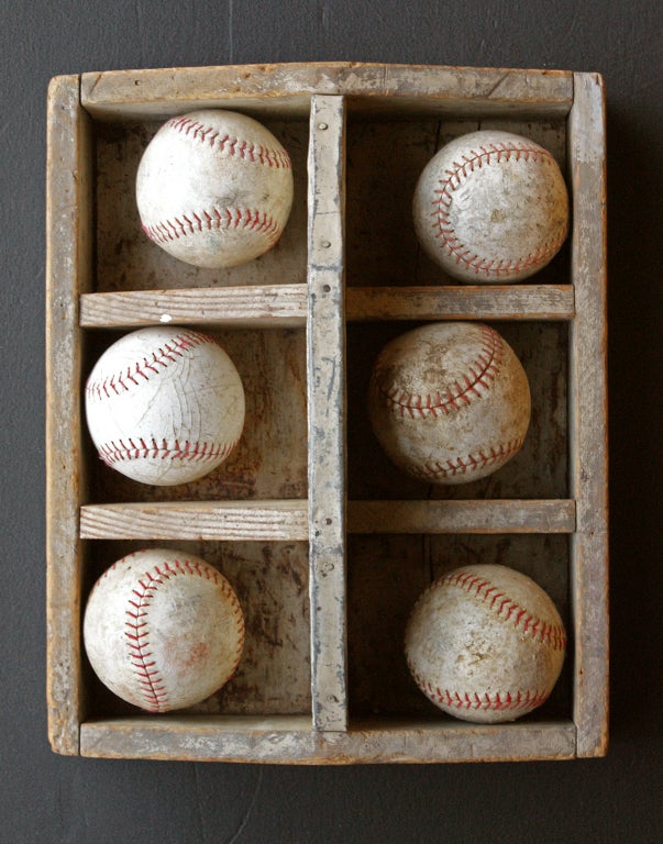 Mid-20th Century c. 1930's Sorting Tray with Collection of Vintage Softballs