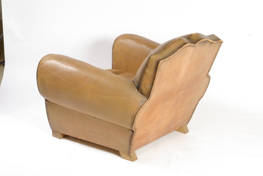 Leather Pair of French Mustache Club Chairs