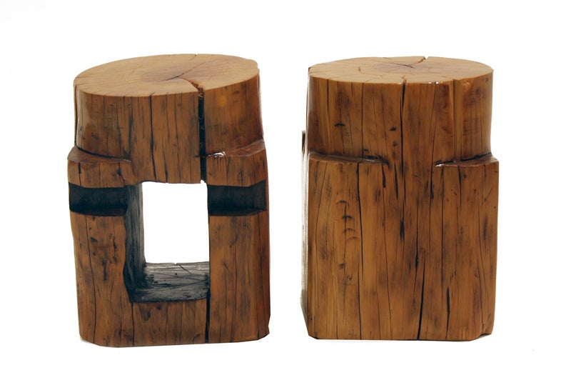 American Organic Modern Brazilian Salvaged Peroba Wood Stools by Luis Pinto For Sale