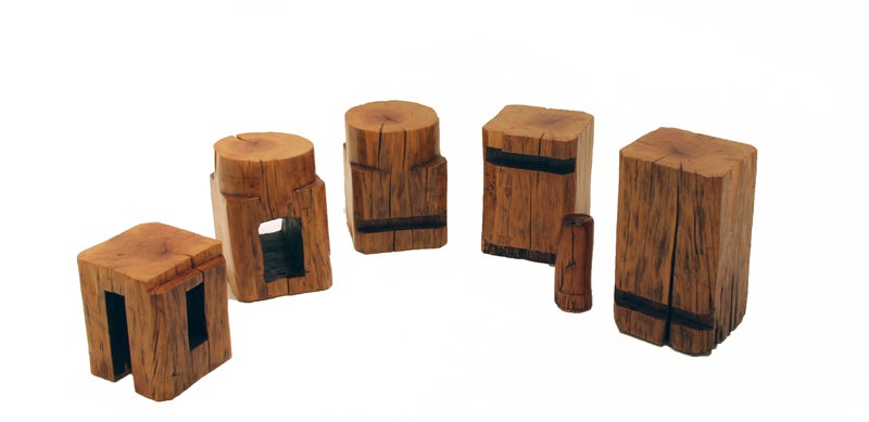 Organic Modern Brazilian Salvaged Peroba Wood Stools by Luis Pinto For Sale 2