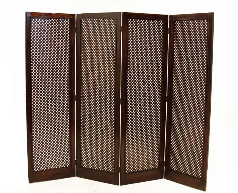 Mid-20th Century Mid-Century Brazilian Jacaranda Wood Four Panel Lattice Folding Screen  For Sale