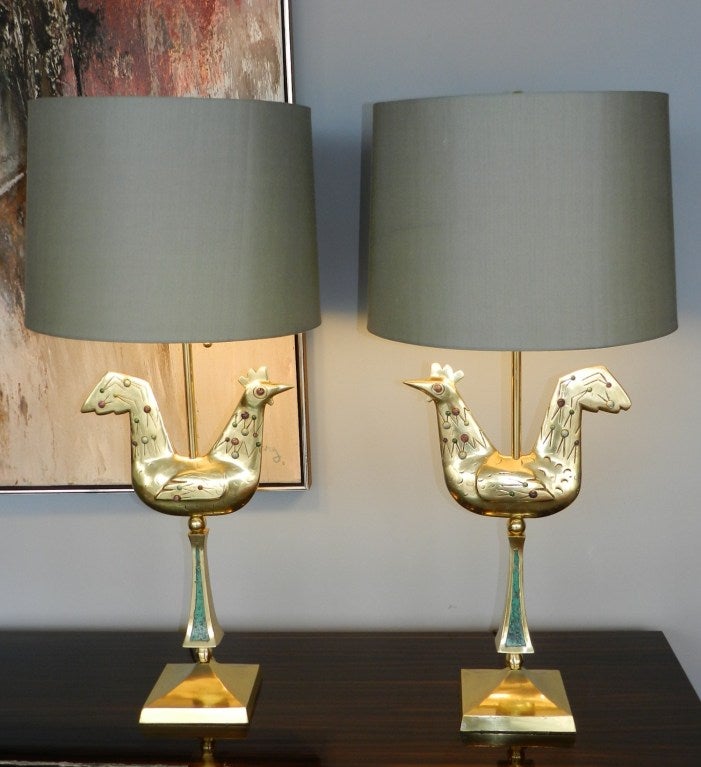 Rare Bejeweled Brass Lamps by Pepe Mendoza 6