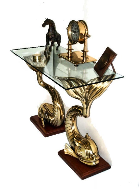 Unknown Bronze Art Nouveau Nautical Dolphin Side Table For Sale