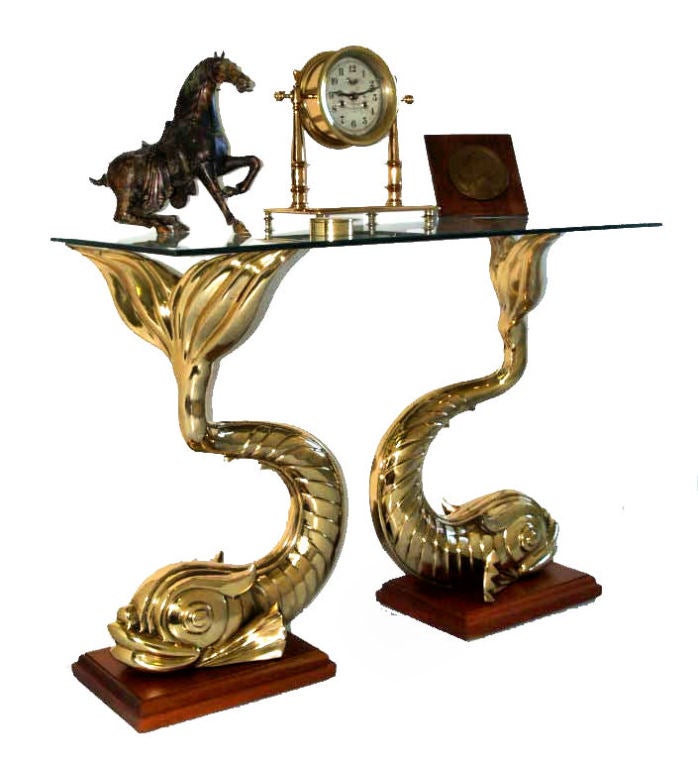 20th Century Bronze Art Nouveau Nautical Dolphin Side Table For Sale