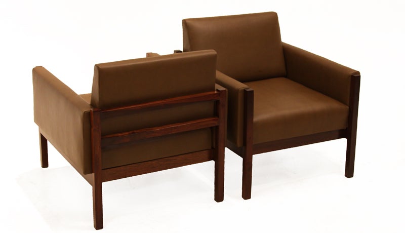 Pair of Baruna and Leather Armchairs from Brazil 1