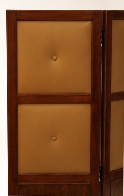 Brazilian Imbuia and Leather Folding Screen or Room Divider For Sale 1
