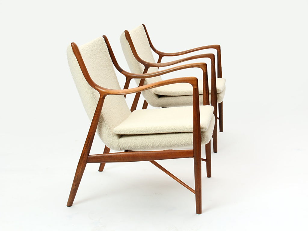 Rare walnut NV-45 armchairs by Finn Juhl 3