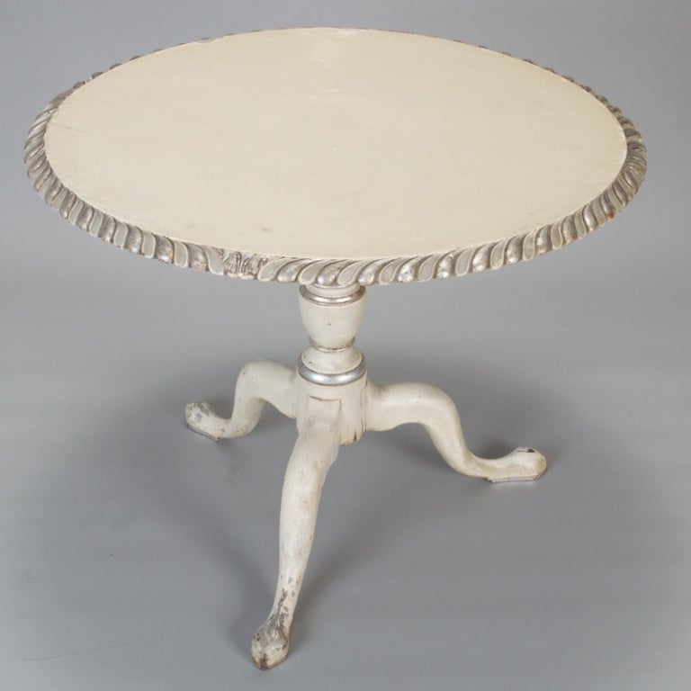 19th Century French White Tilt Top Table with Silver Gilt Edge