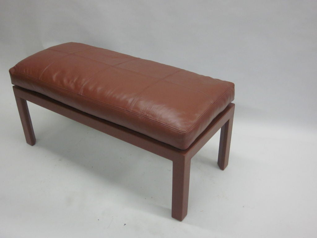 Mid-Century Modern French Mid-Century Stitched Leather Clad Bench in the Style of Jacques Adnet