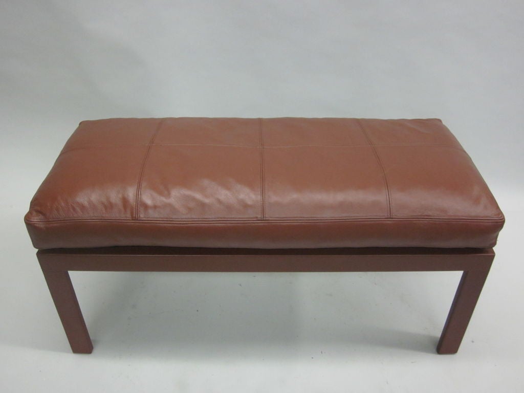 Hand-Crafted French Mid-Century Stitched Leather Clad Bench in the Style of Jacques Adnet