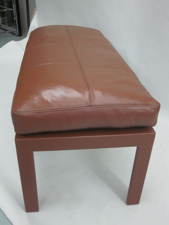 French Mid-Century Stitched Leather Clad Bench in the Style of Jacques Adnet In Good Condition In New York, NY