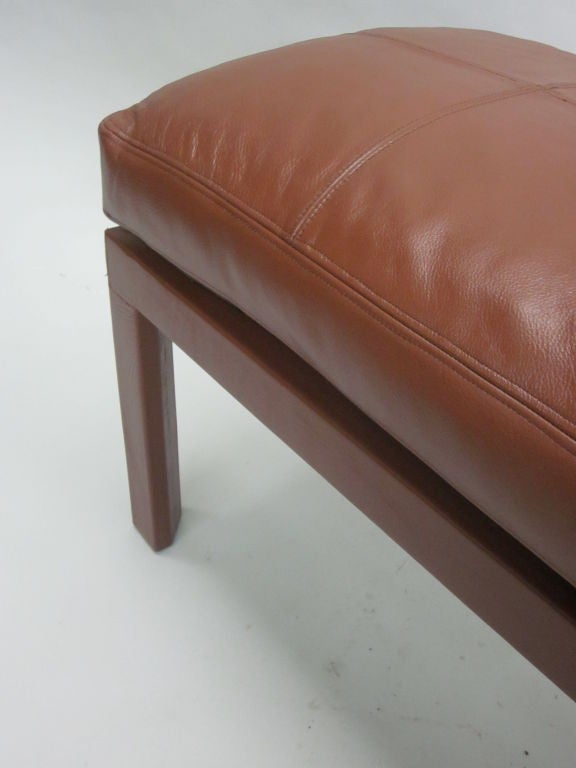 20th Century French Mid-Century Stitched Leather Clad Bench in the Style of Jacques Adnet