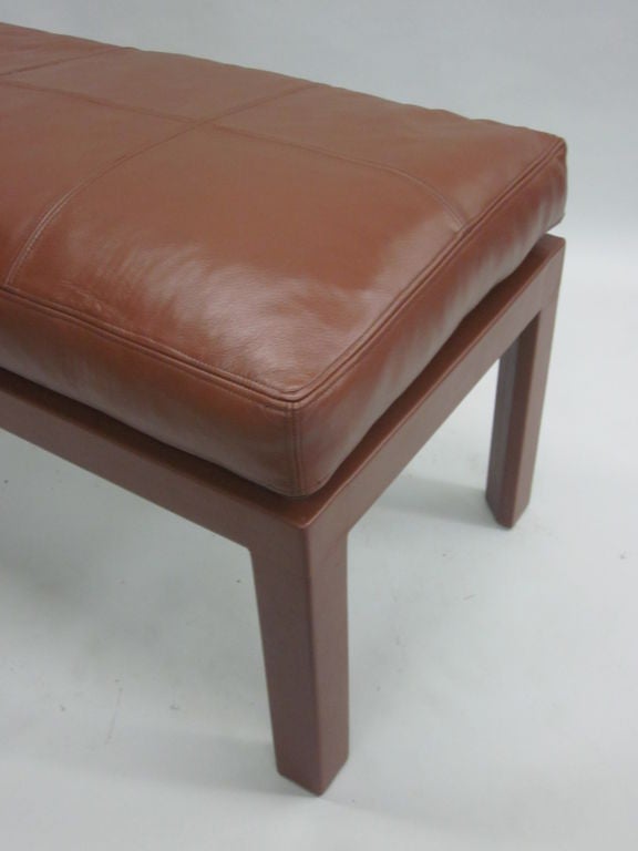 French Mid-Century Stitched Leather Clad Bench in the Style of Jacques Adnet 1