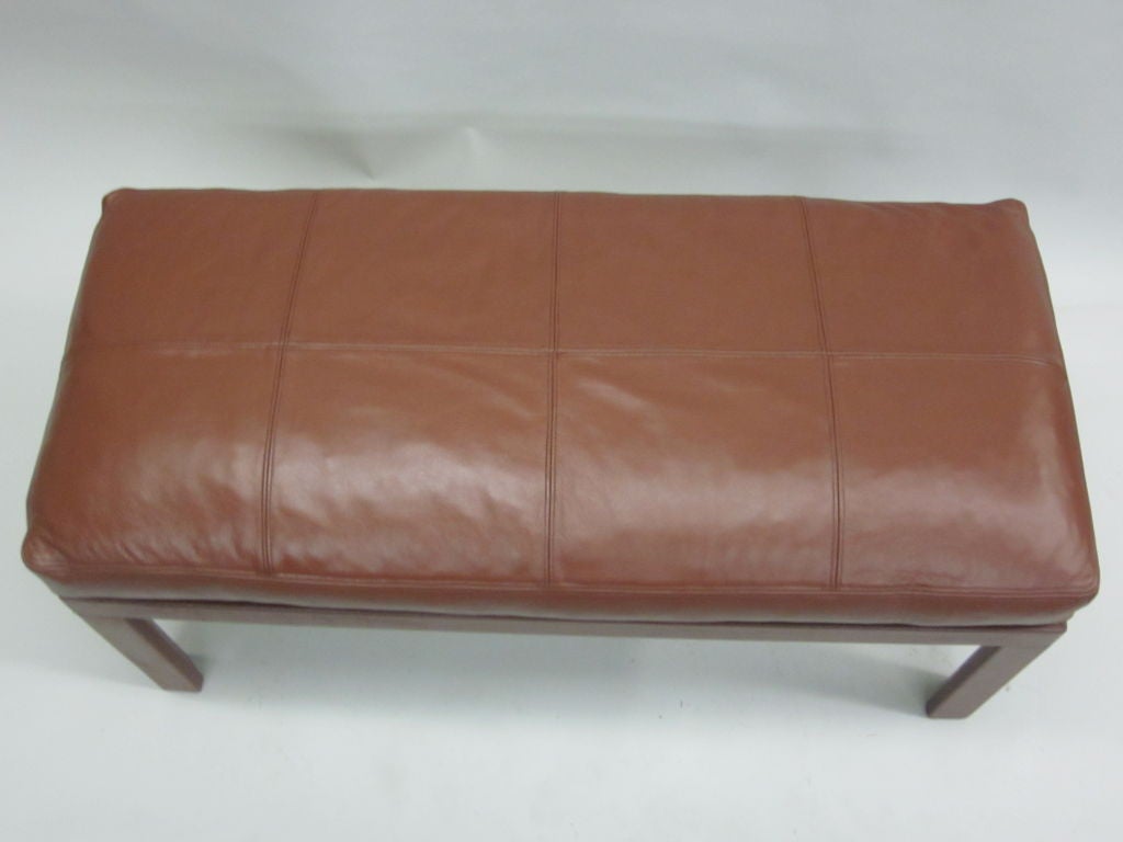 French Mid-Century Stitched Leather Clad Bench in the Style of Jacques Adnet 2